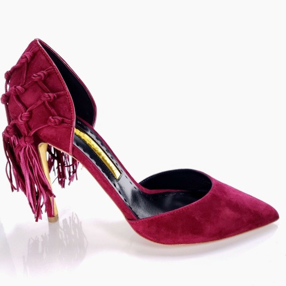 Rupert Sanderson Dewdrop Sangria Suede Heel Macrome D'Orsay Pump EU 37 / US 7 - Picture 3 of 6